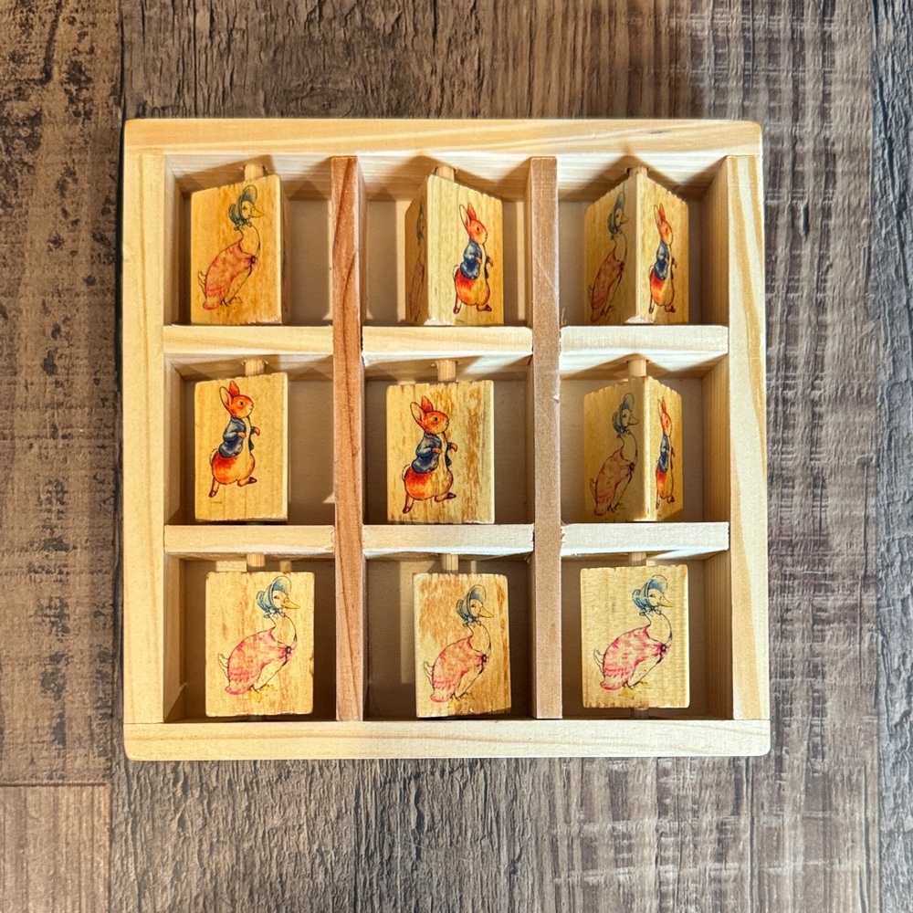 Wooden Tic-Tac-Toe Game with Beatrix Potter’s Peter Rabbit + Jemima Puddle Duck